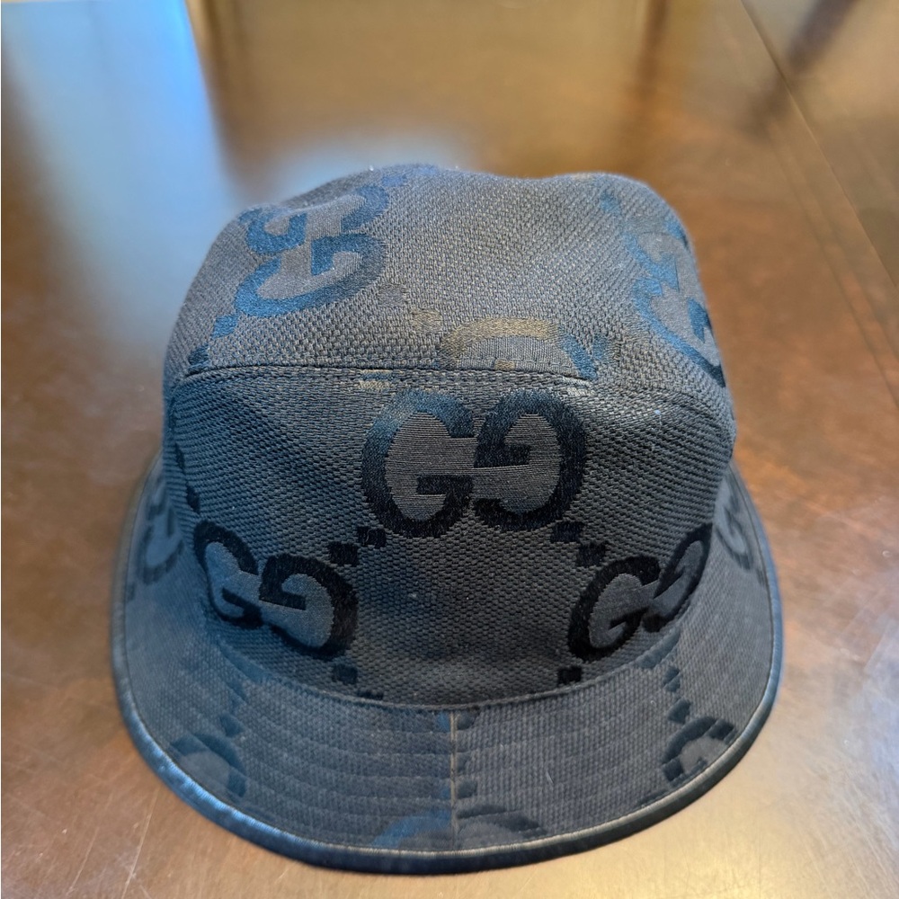 New Authentic Gucci GG Supreme Jumbo Logo Black Bucket Hat Size S - Picture 9 of 15